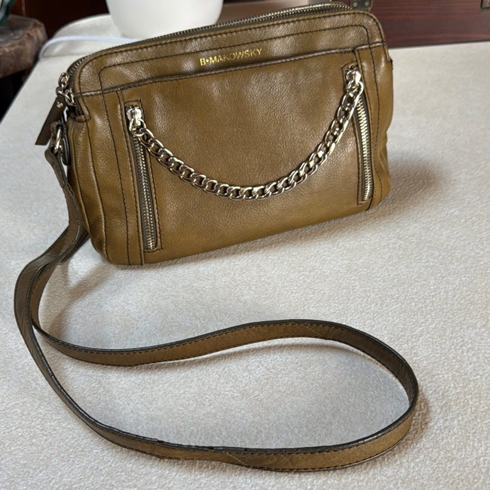 B. Makowsky Olive green Crossbody Bag with Chain Detail